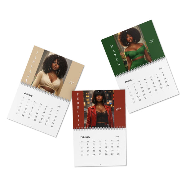 2026 Black Beauty Wall Calendar — Elegant Portraits Monthly Calendar