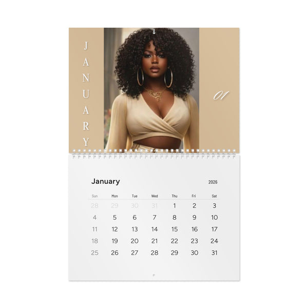 2026 Black Beauty Wall Calendar — Elegant Portraits Monthly Calendar