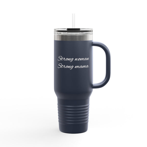 Strong Woman Strong Mama 40oz Insulated Travel Mug – Red Stainless Tumbler with Straw & Handle