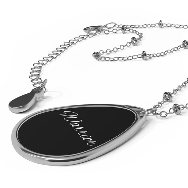 Warrior Oval Necklace — Engraved Inspirational Pendant