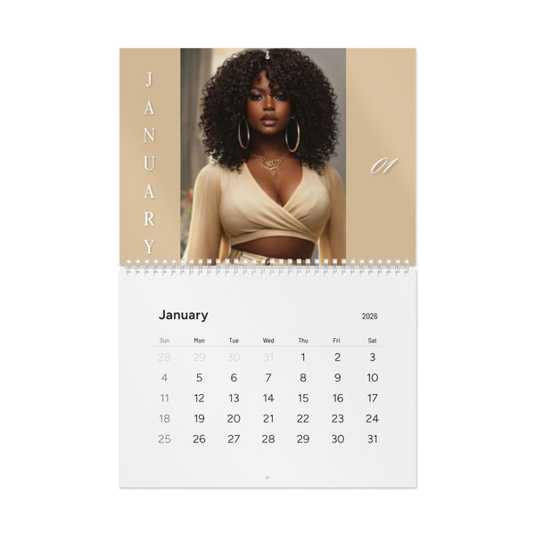 2026 Black Beauty Wall Calendar — Elegant Portraits Monthly Calendar