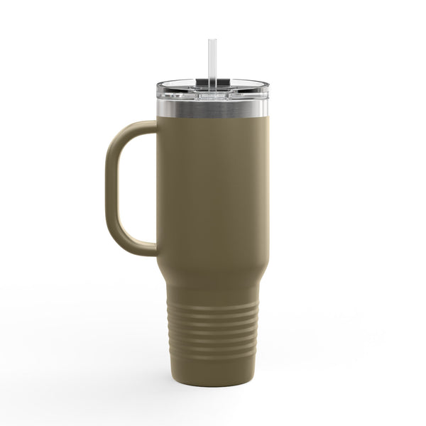 "Anxiety" 40oz Insulated Travel Mug — Script Steel Tumbler with Straw & Handle