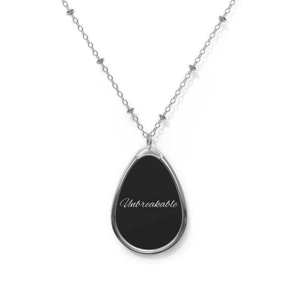 Unbreakable Oval Pendant Necklace — Engraved Inspirational Teardrop Jewelry