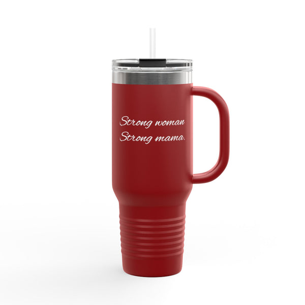 Strong Woman Strong Mama 40oz Insulated Travel Mug – Red Stainless Tumbler with Straw & Handle