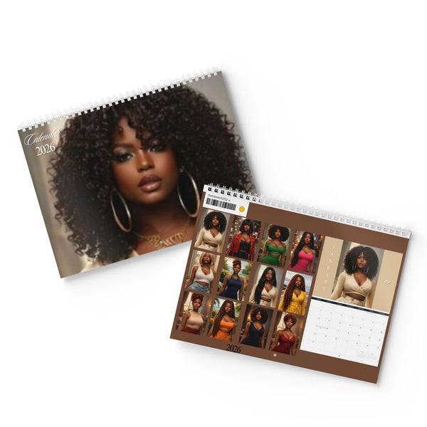 2026 Black Beauty Wall Calendar — Elegant Portraits Monthly Calendar